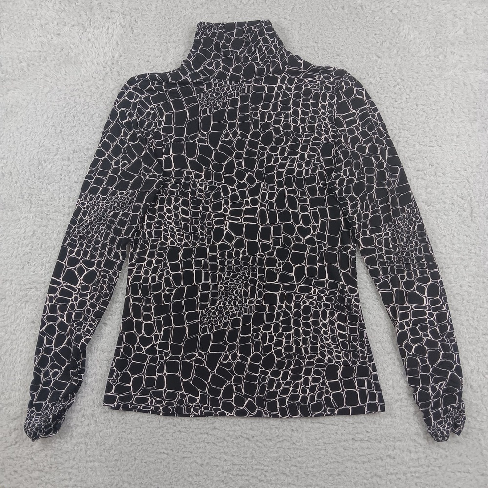 Chaus‎ Top Mock Neck Women M Black White Geometric Crocodile Print Long Sleeve